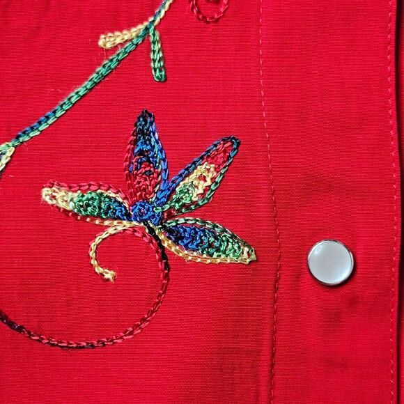 ABS California Red Colorful Embroidery Pearl Snap Buttons Western Rodeo Blouse - Picture 9 of 15